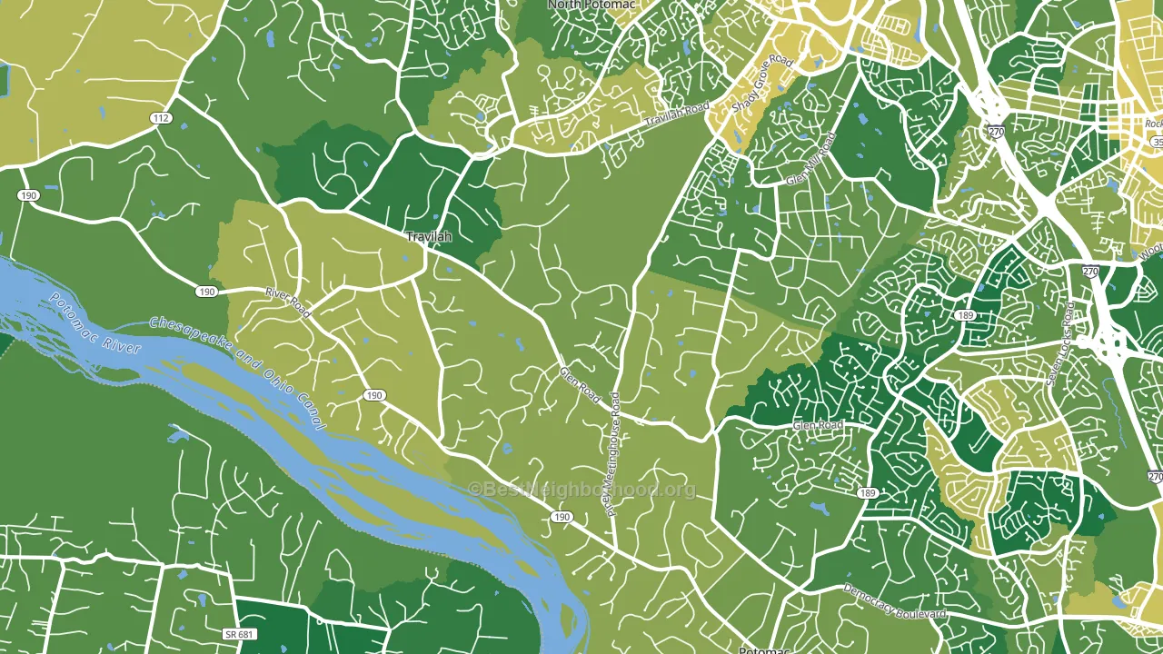 Travilah, MD block-group voter-turnout map