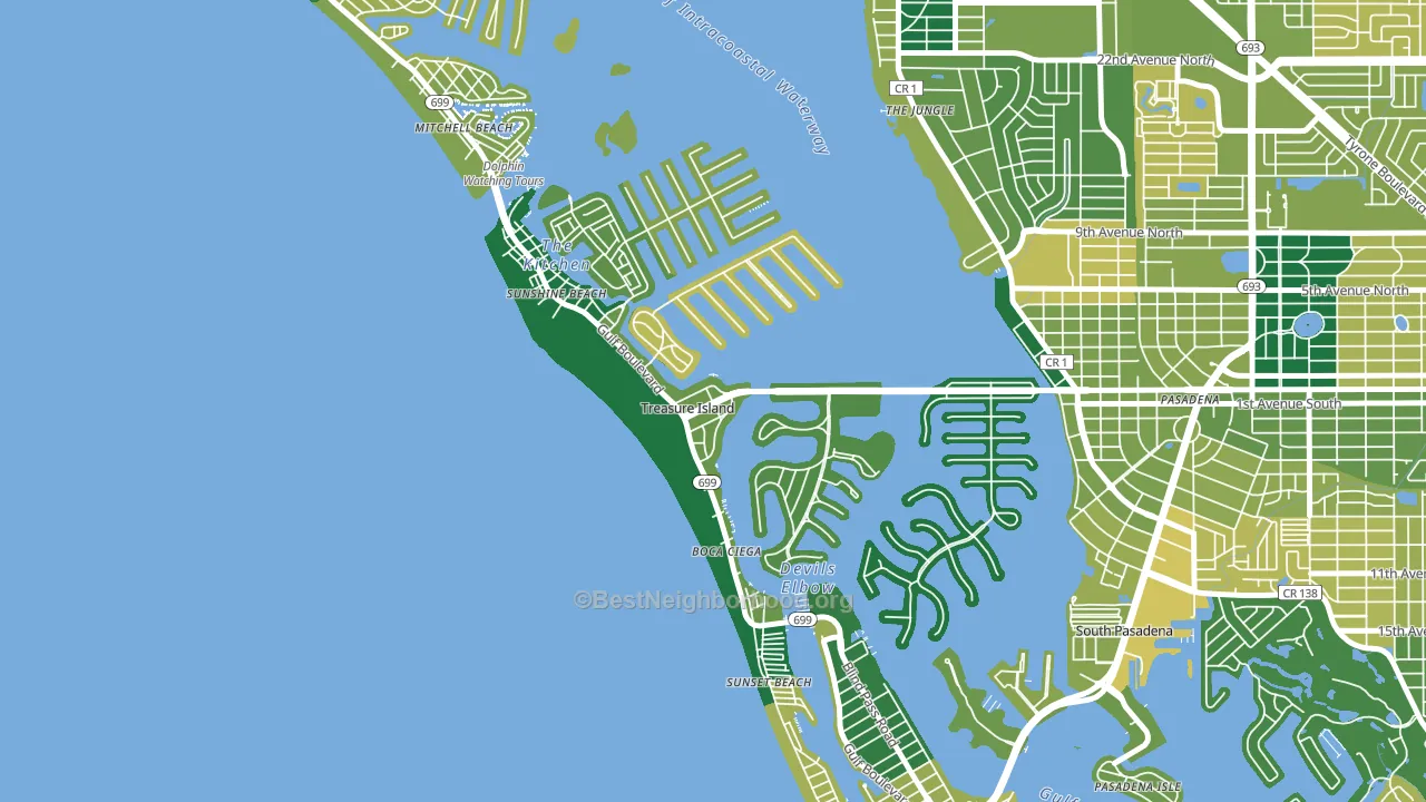 Treasure Island, FL block-group voter-turnout map