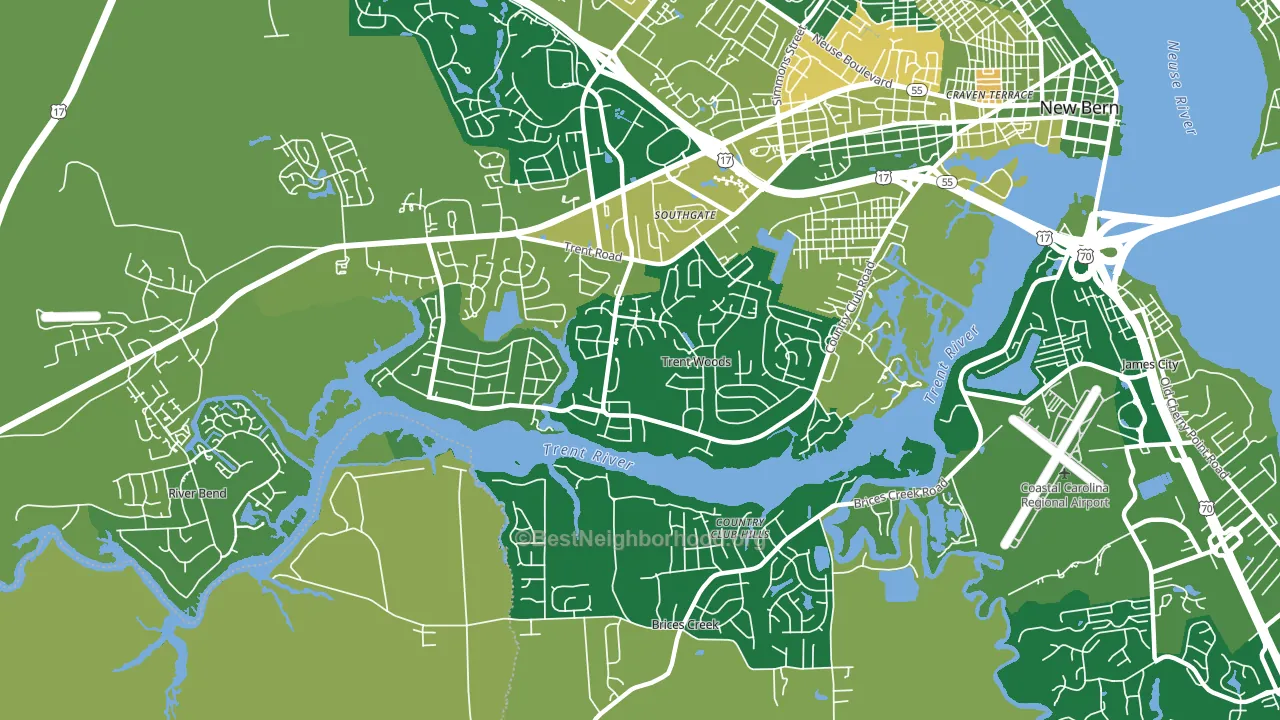 Trent Woods, NC block-group voter-turnout map