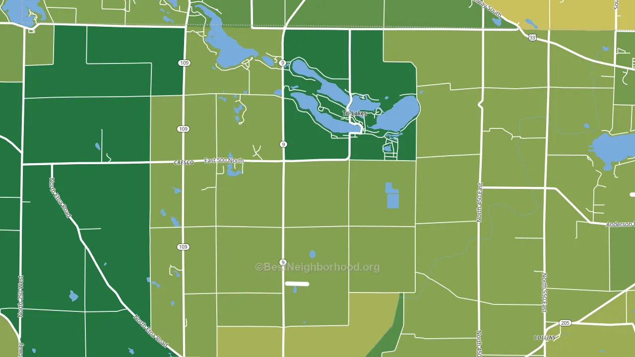 Tri-Lakes, IN block-group voter-turnout map