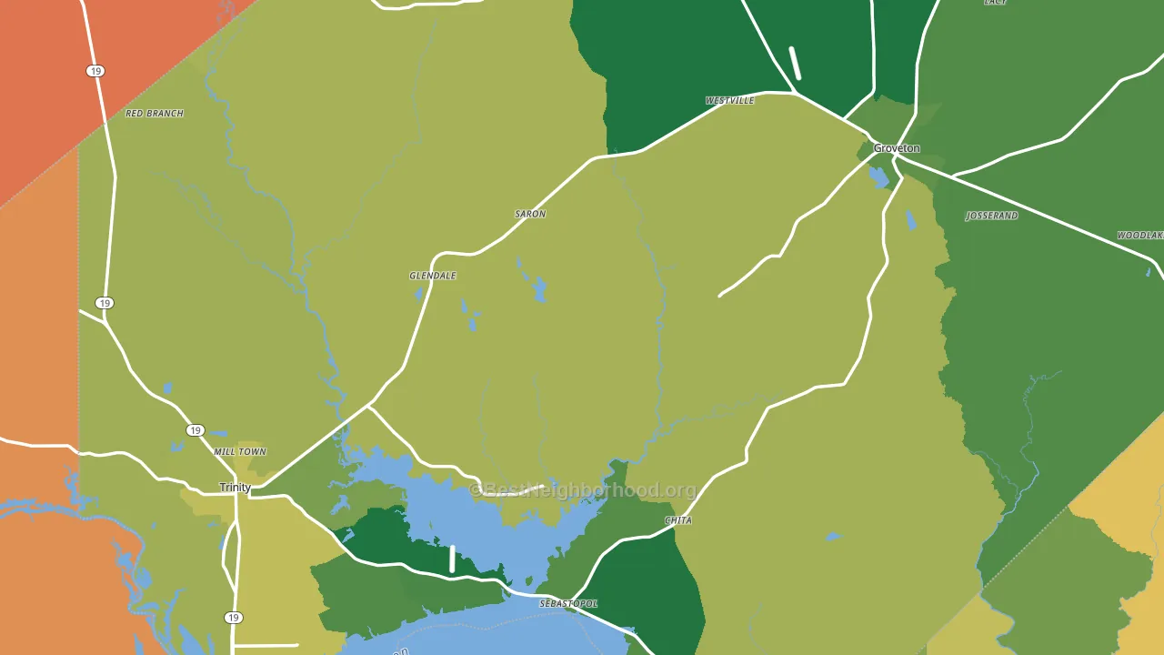 Trinity County, TX block-group voter-turnout map
