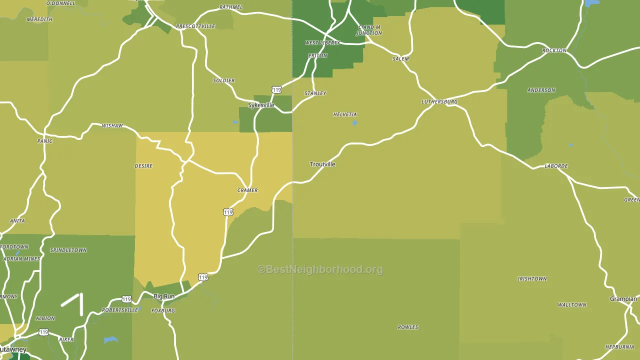 Troutville, PA block-group voter-turnout map