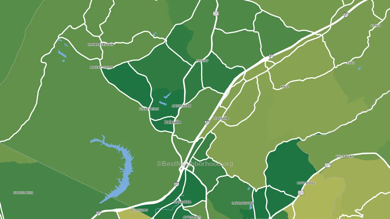 Troutville, VA block-group voter-turnout map