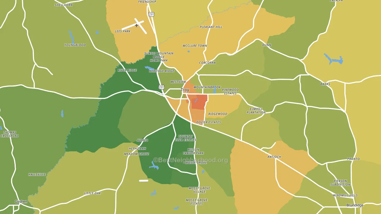 Troy, AL block-group voter-turnout map