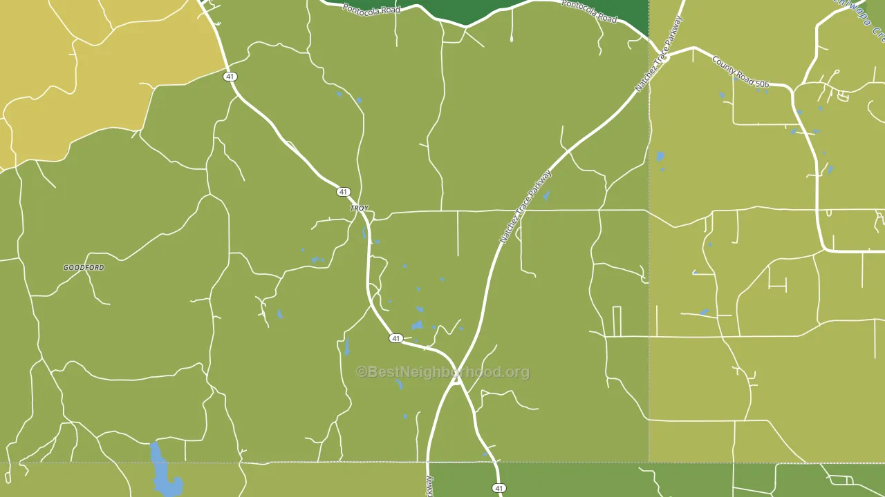 Troy, MS block-group voter-turnout map
