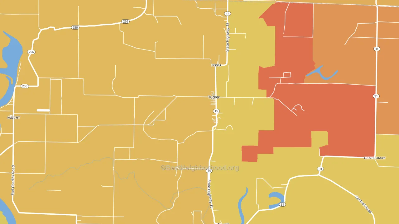 Tucker, AR block-group voter-turnout map