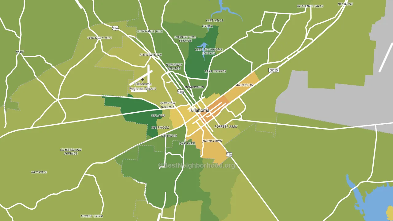Tullahoma, TN block-group voter-turnout map