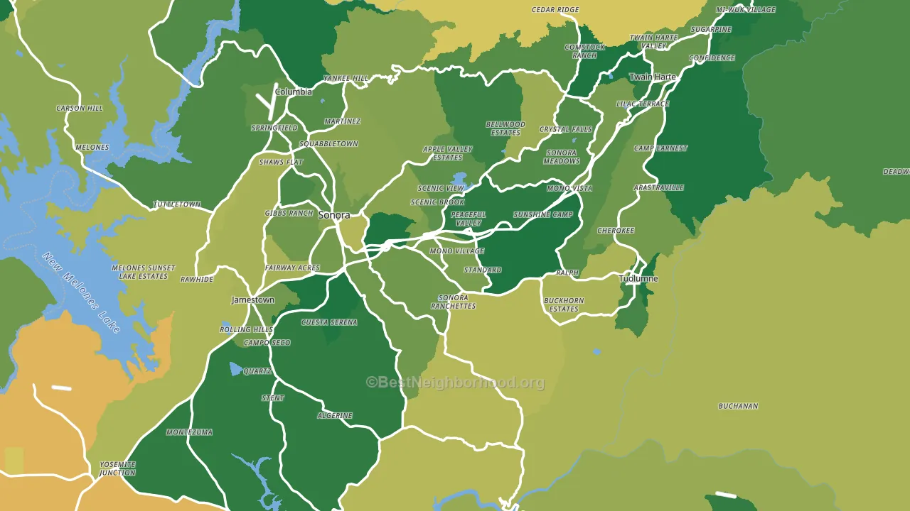 Tuolumne County, CA block-group voter-turnout map