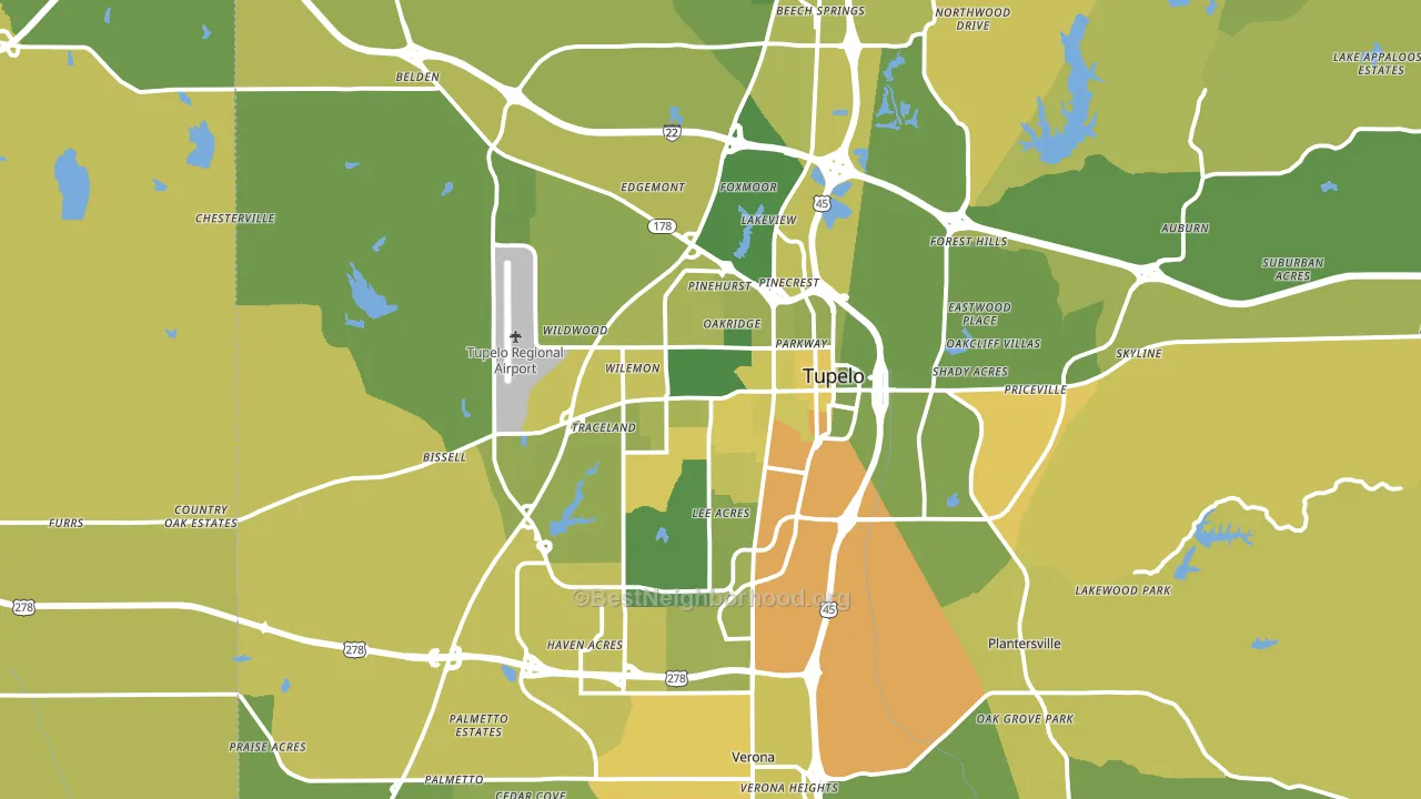 Tupelo, MS block-group voter-turnout map
