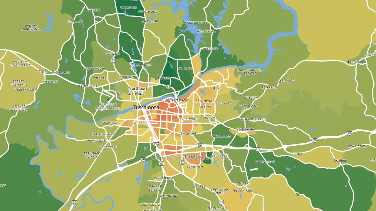 Tuscaloosa County, AL block-group voter-turnout map