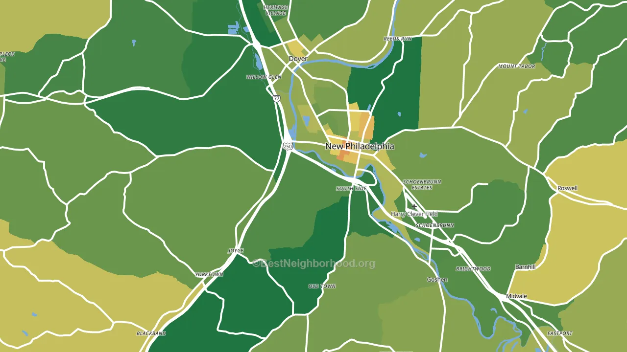 Tuscarawas County, OH block-group voter-turnout map