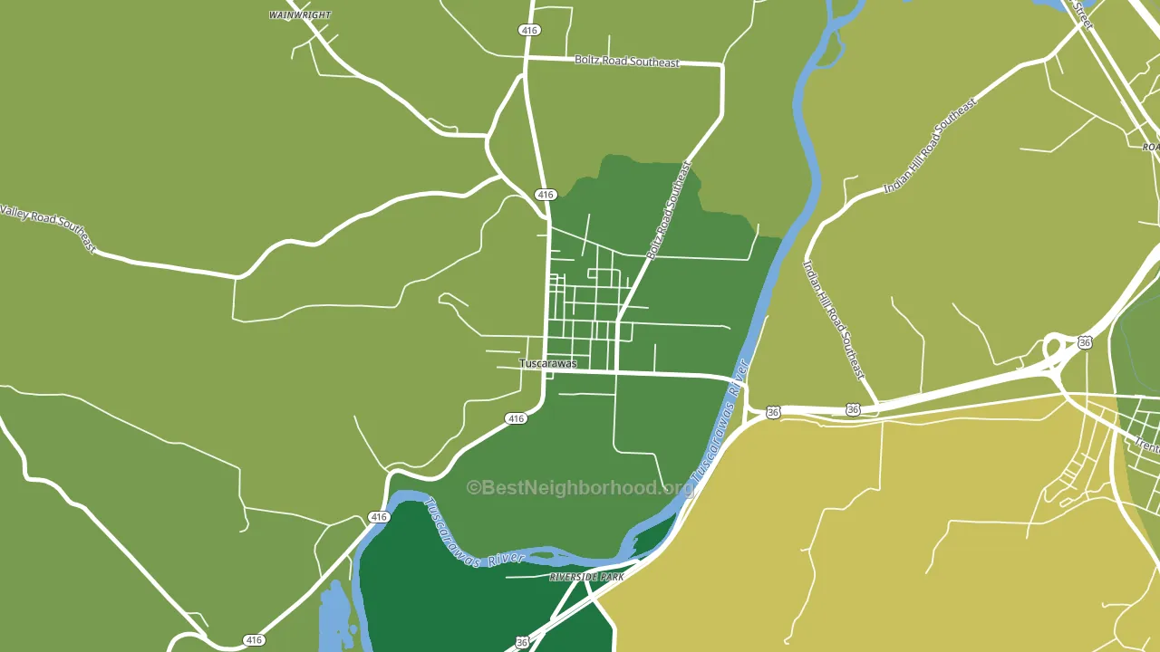 Tuscarawas, OH block-group voter-turnout map
