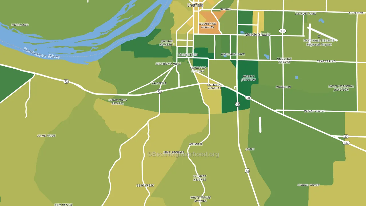Tuscumbia, AL block-group voter-turnout map