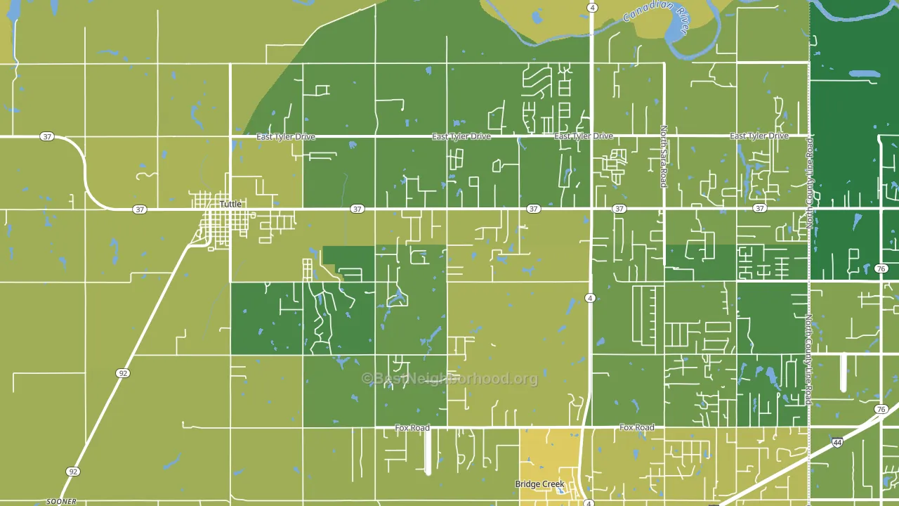 Tuttle, OK block-group voter-turnout map