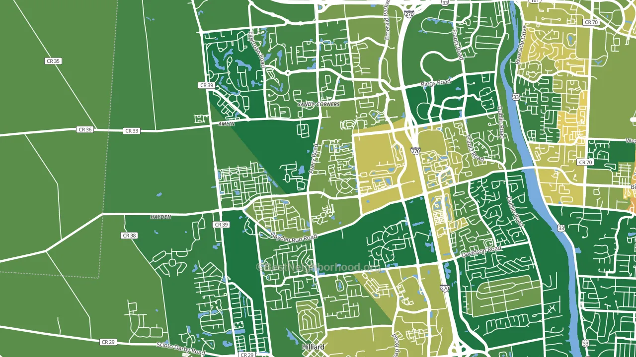 Tuttle West, Dublin, OH block-group voter-turnout map