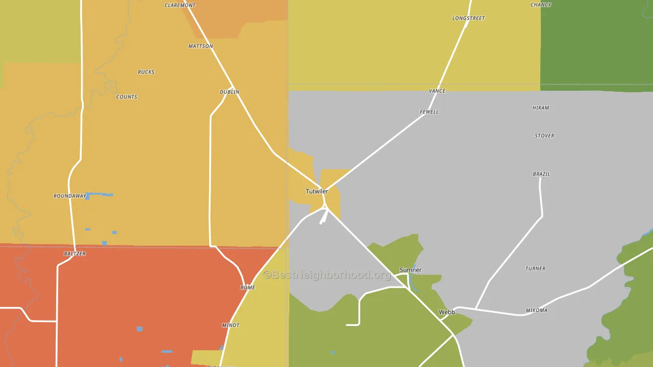 Tutwiler, MS block-group voter-turnout map