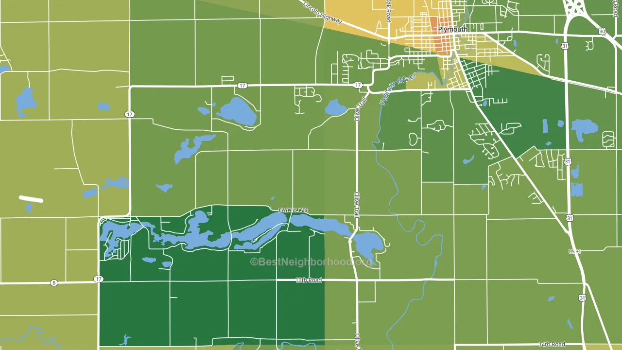 Twin Lakes, IN block-group voter-turnout map