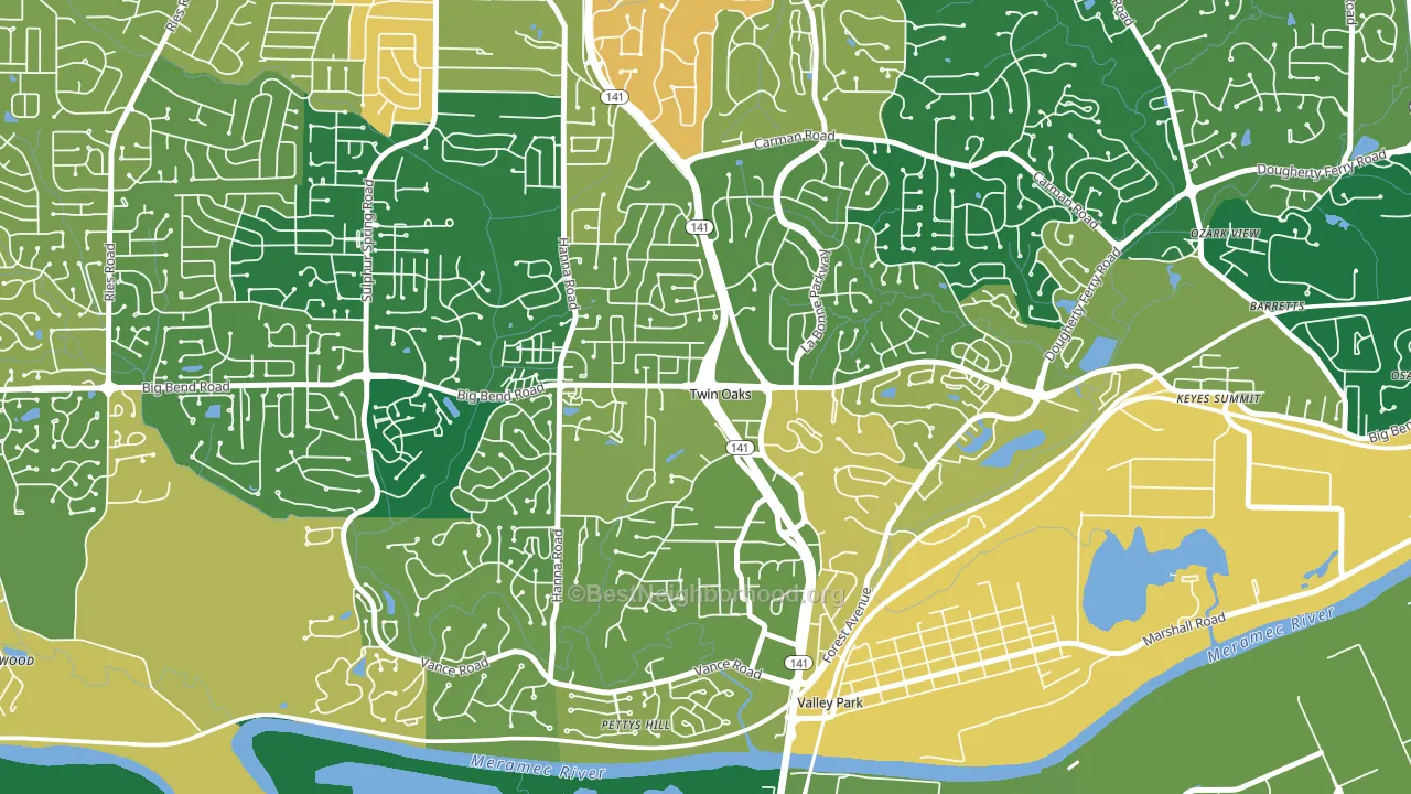 Twin Oaks, MO block-group voter-turnout map