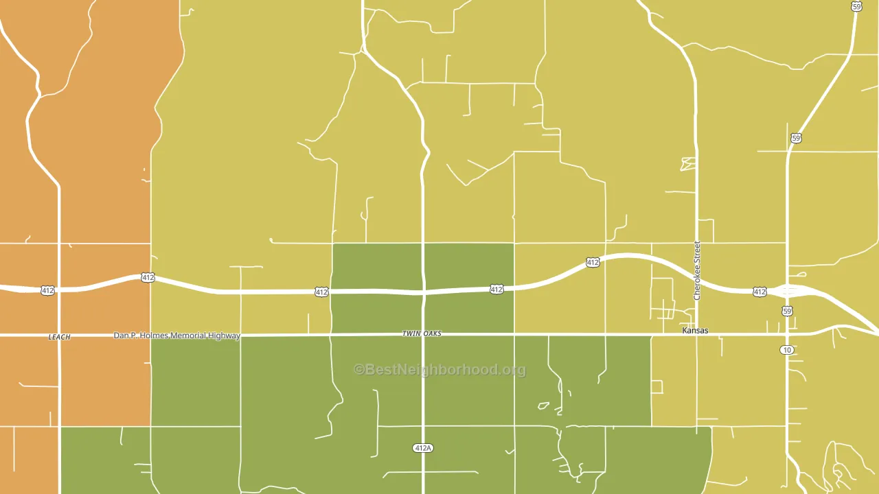 Twin Oaks, OK block-group voter-turnout map