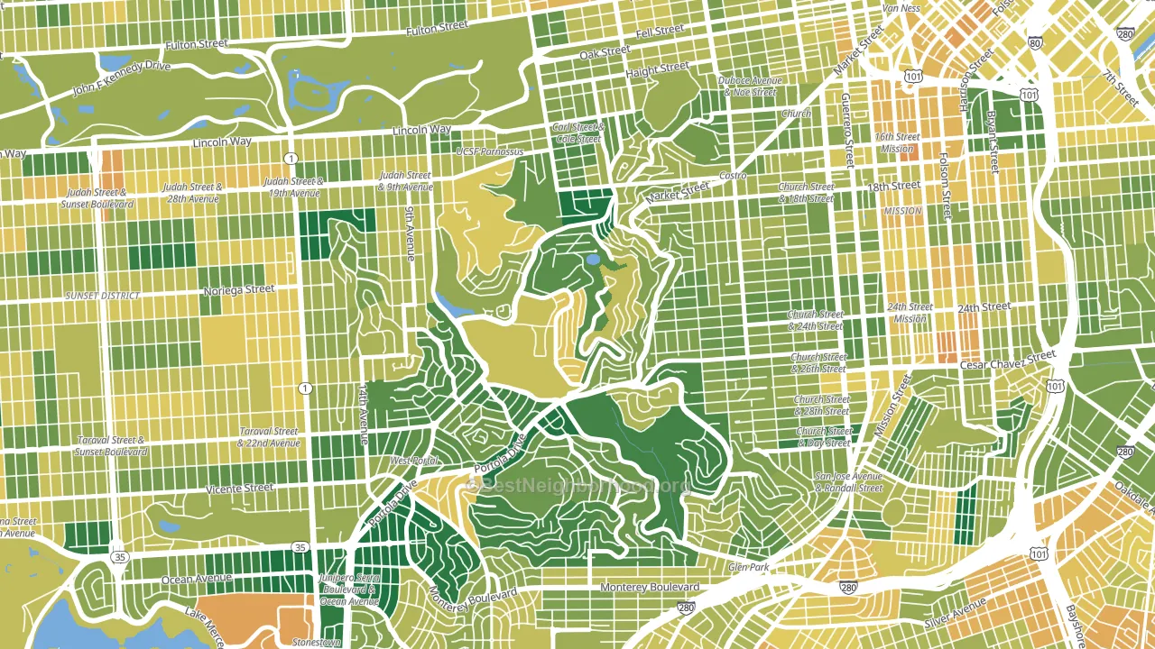 Twin Peaks, San Francisco, CA block-group voter-turnout map
