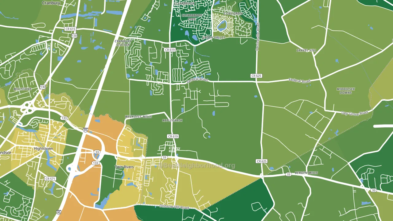 Twin Rivers, NJ block-group voter-turnout map