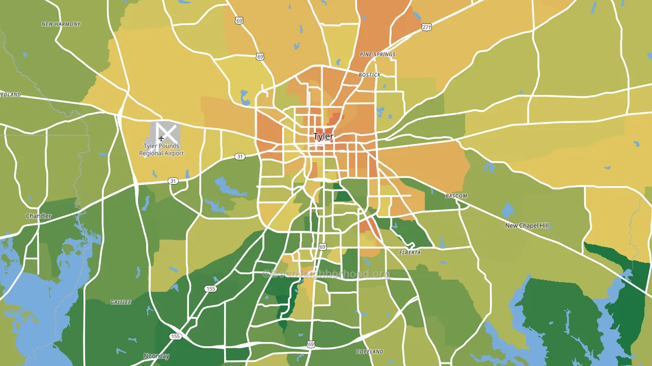 Tyler, TX block-group voter-turnout map