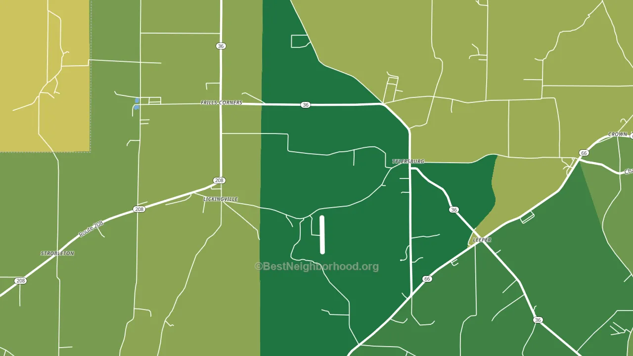 Tylersburg, PA block-group voter-turnout map