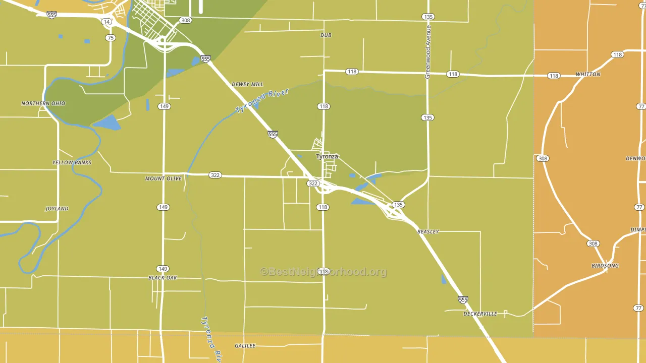 Tyronza, AR block-group voter-turnout map