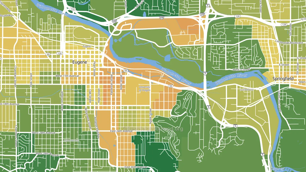 U of O Campus, Eugene, OR block-group voter-turnout map