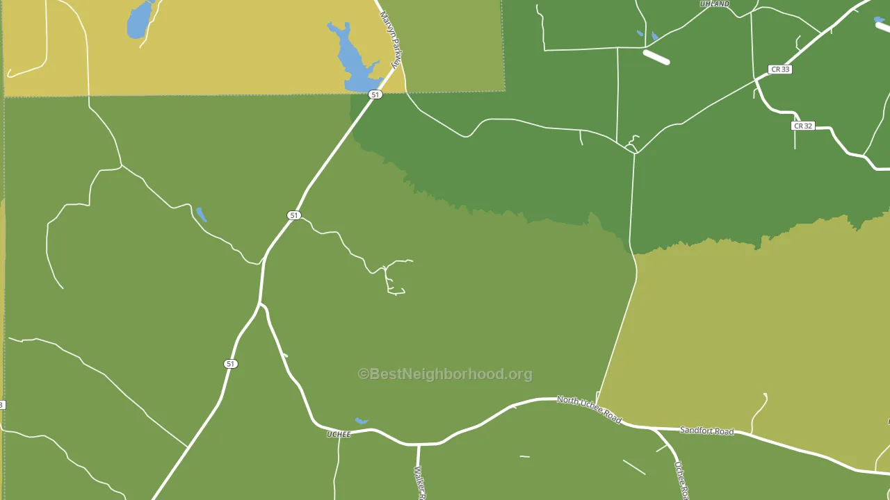 Uchee, AL block-group voter-turnout map