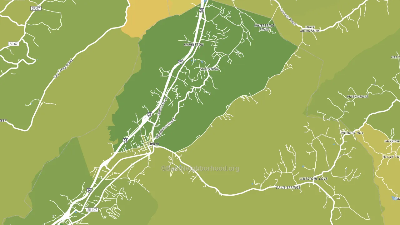 Unicoi, TN block-group voter-turnout map