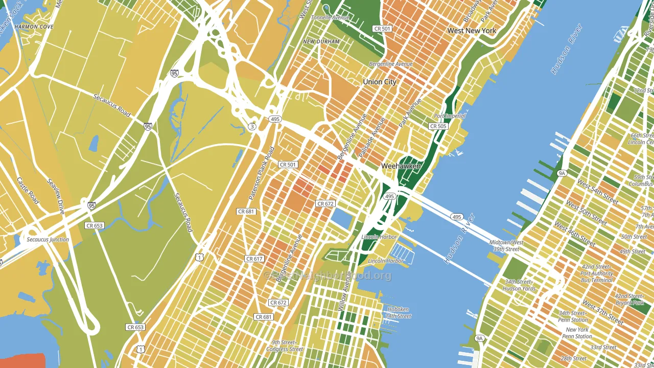 Union City, NJ block-group voter-turnout map