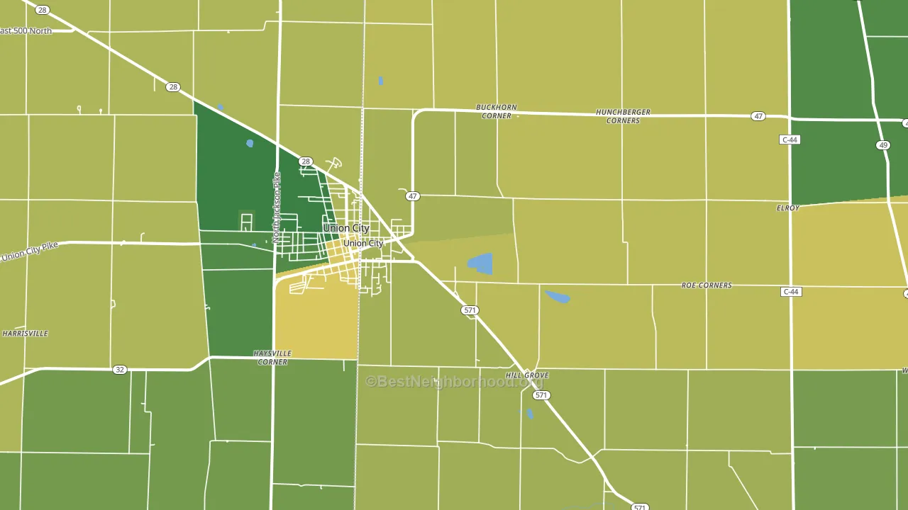 Union City, OH block-group voter-turnout map