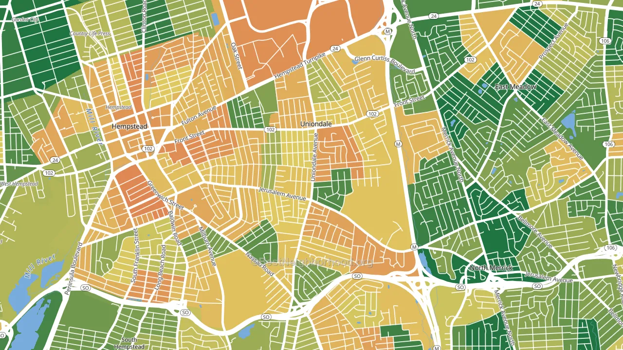 Uniondale, NY block-group voter-turnout map