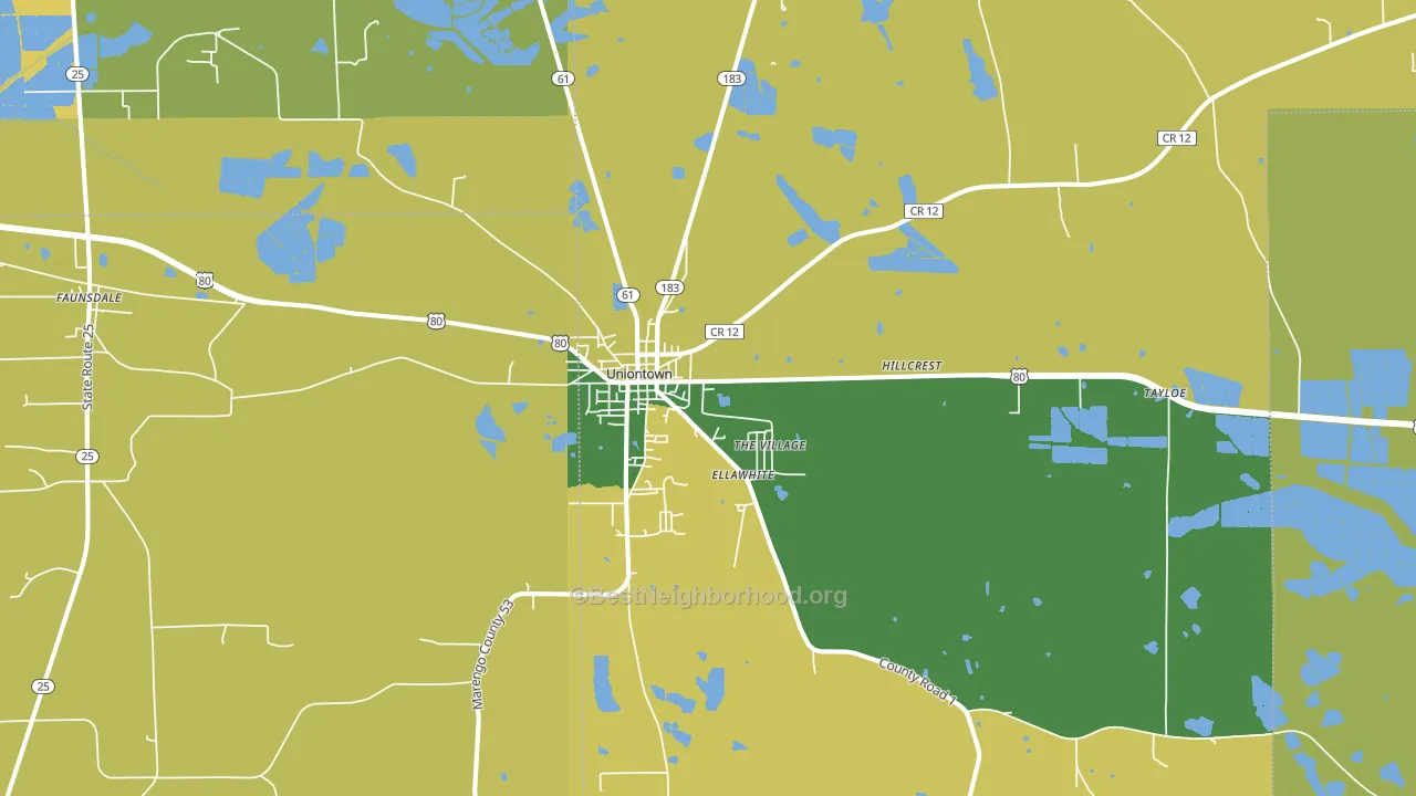 Uniontown, AL block-group voter-turnout map