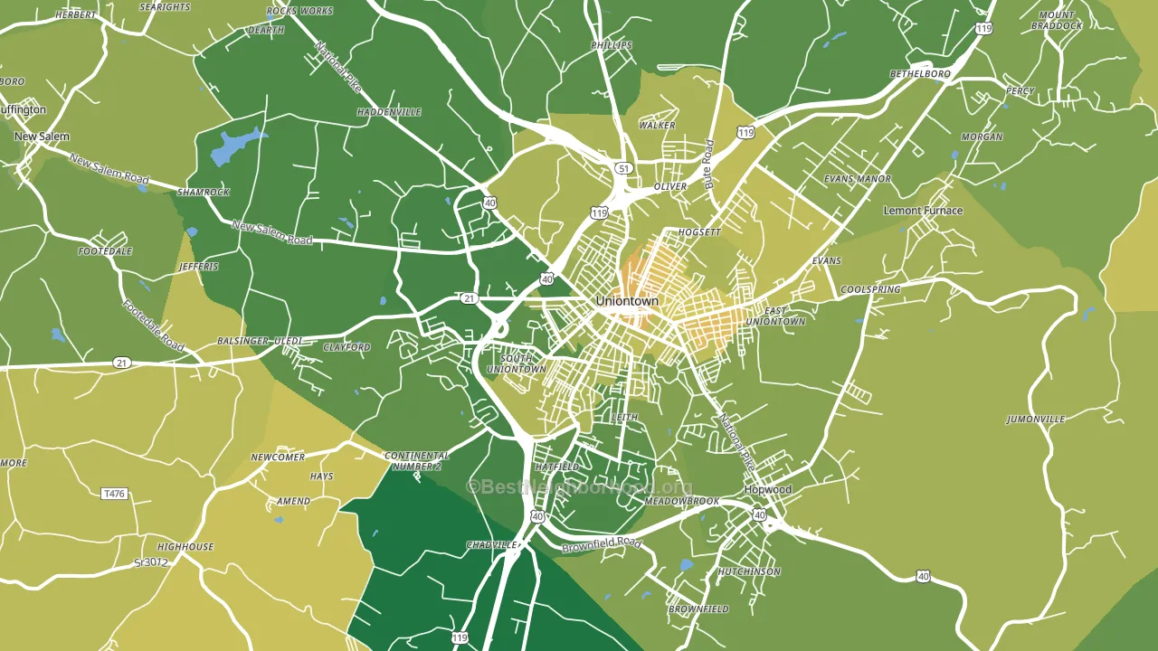 Uniontown, PA block-group voter-turnout map