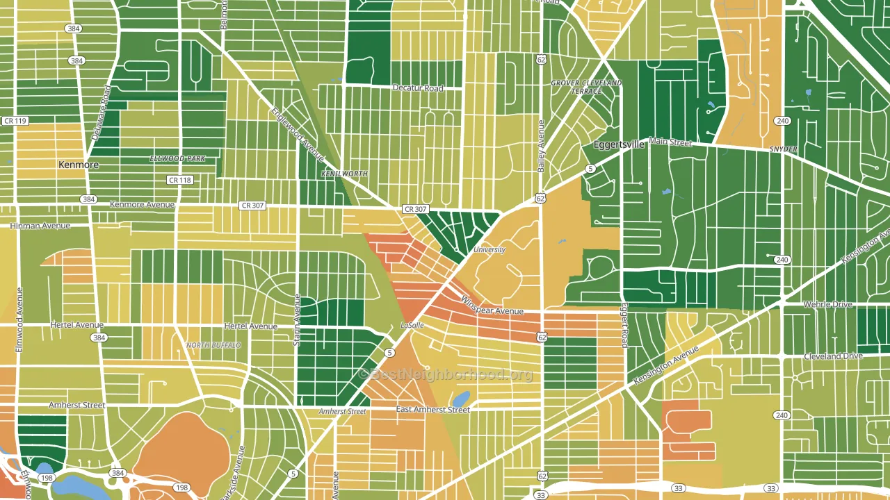 University, Buffalo, NY block-group voter-turnout map