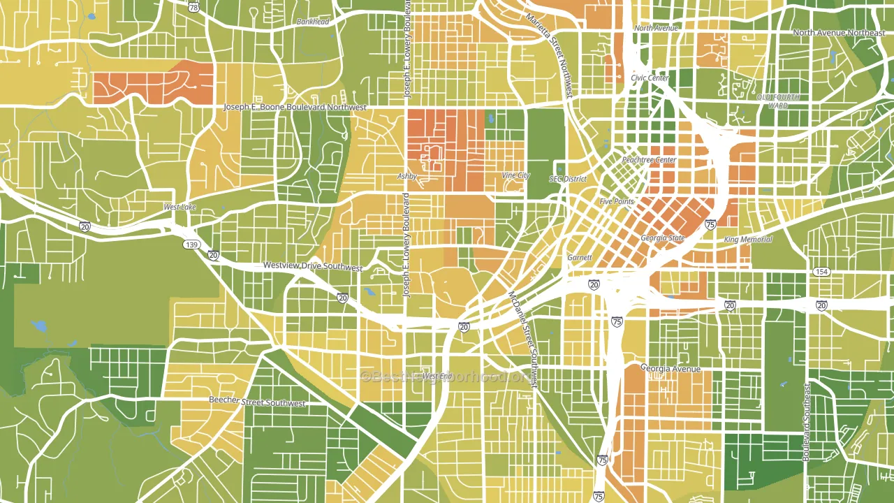 University Center, Atlanta, GA block-group voter-turnout map