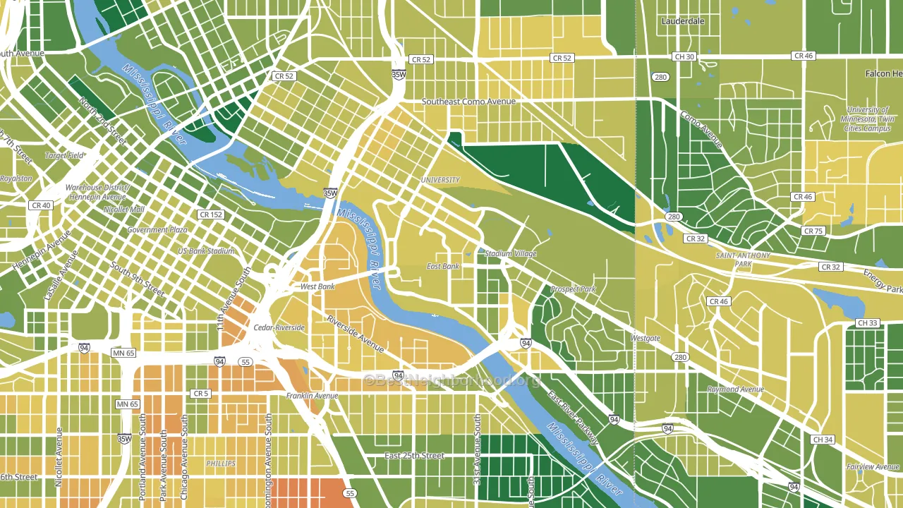 University District, Minneapolis, MN block-group voter-turnout map