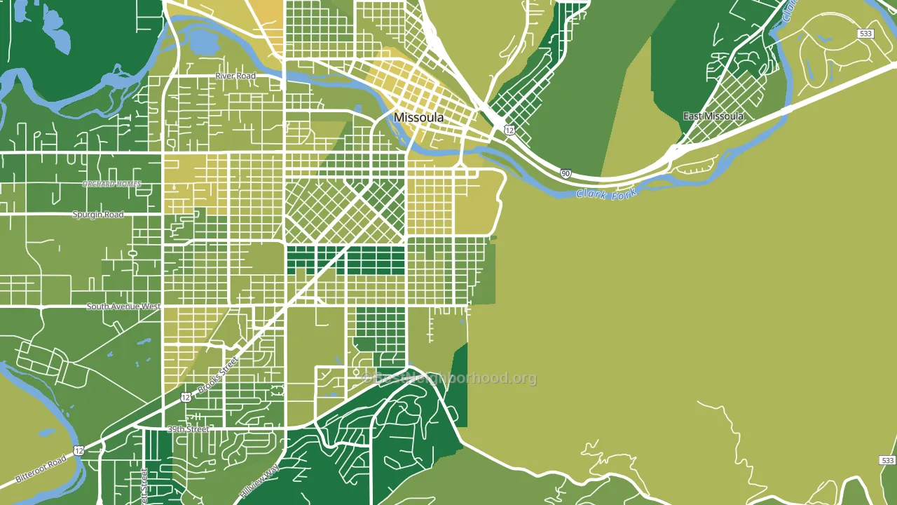 University District, Missoula, MT block-group voter-turnout map