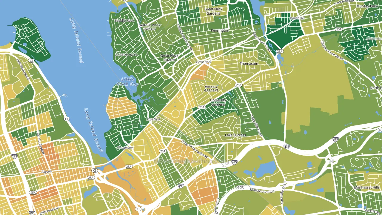 University Gardens, Great Neck, NY block-group voter-turnout map