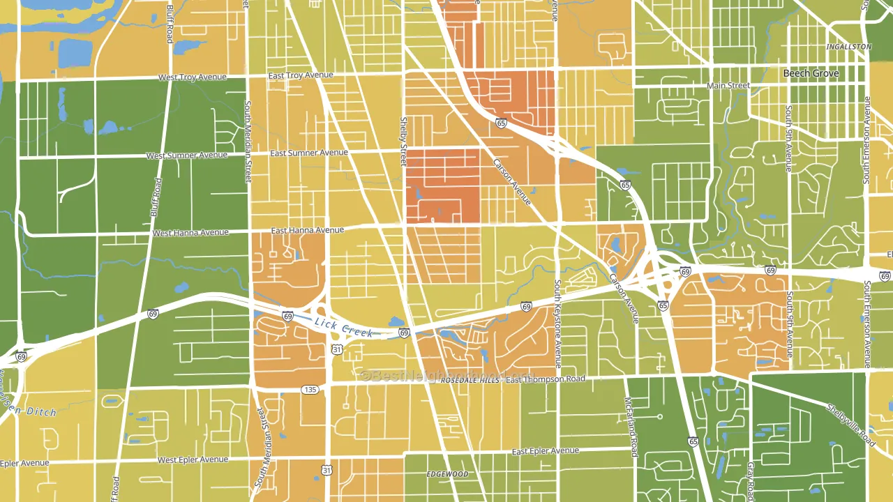 University Heights and Rosedale Hills, Indianapolis, IN block-group voter-turnout map
