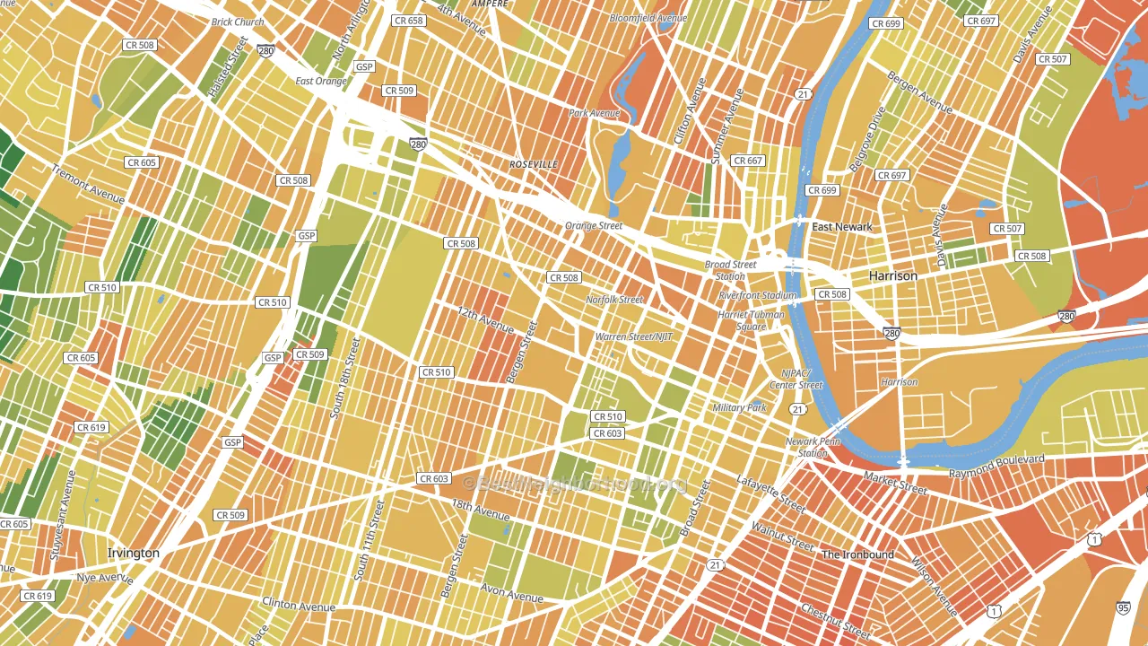 University Heights, Newark, NJ block-group voter-turnout map