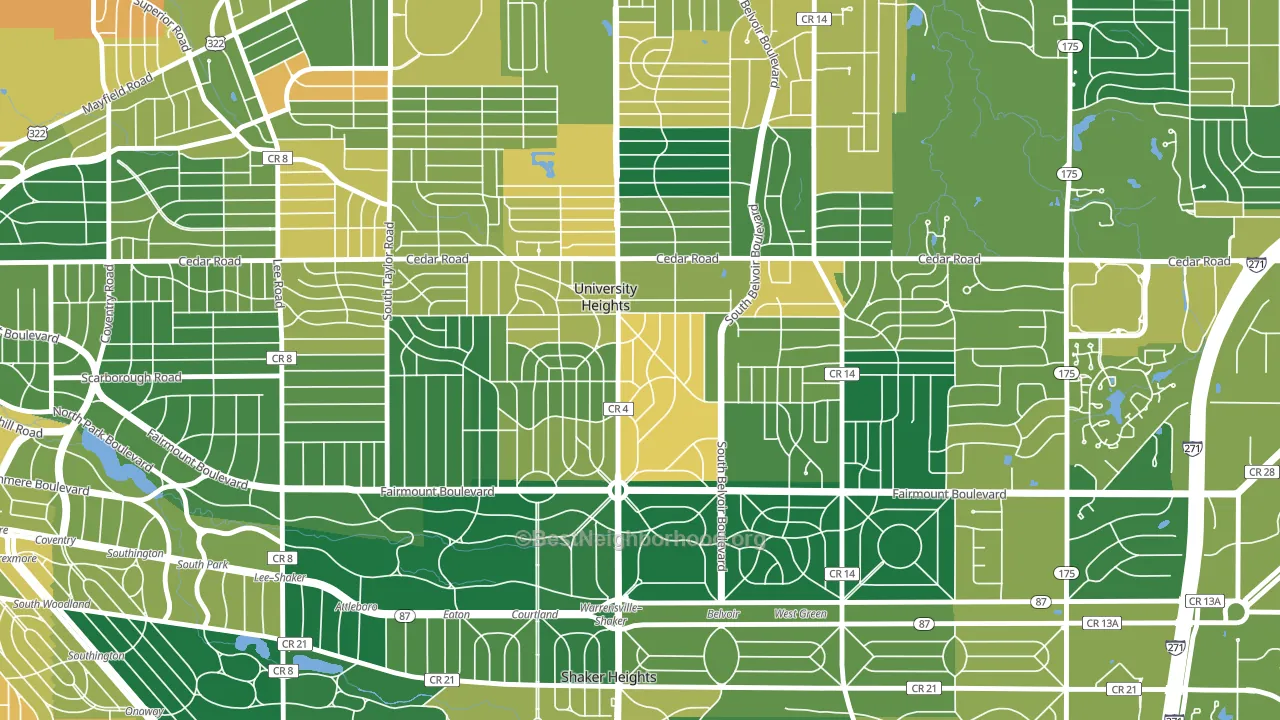 University Heights, OH block-group voter-turnout map