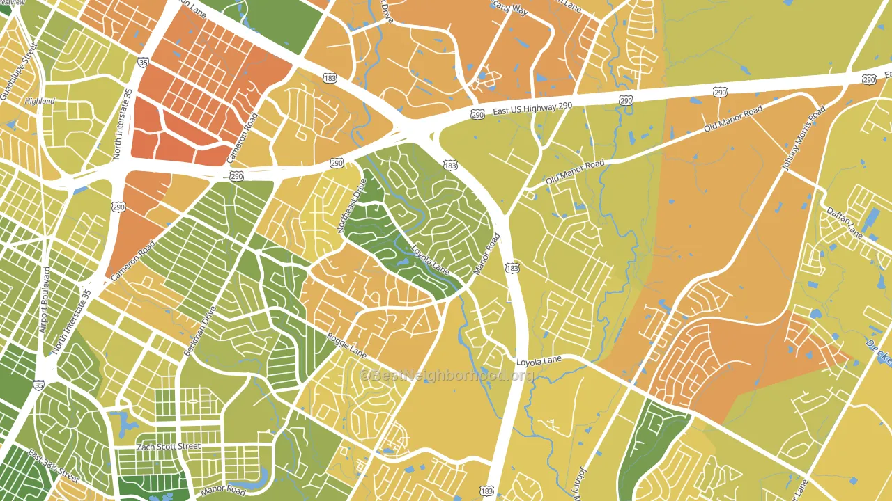 University Hills, Austin, TX block-group voter-turnout map