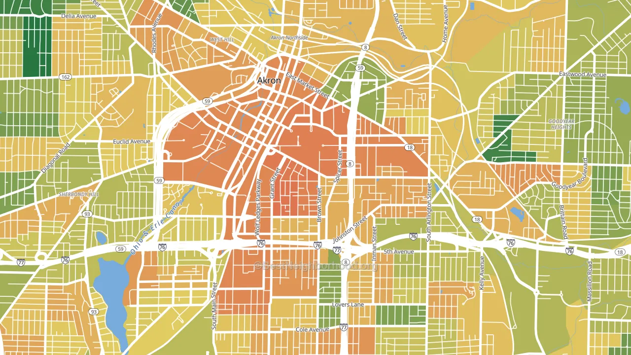University of Ohio Akron, Akron, OH block-group voter-turnout map