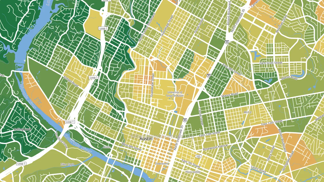University Of Texas, Austin, TX block-group voter-turnout map