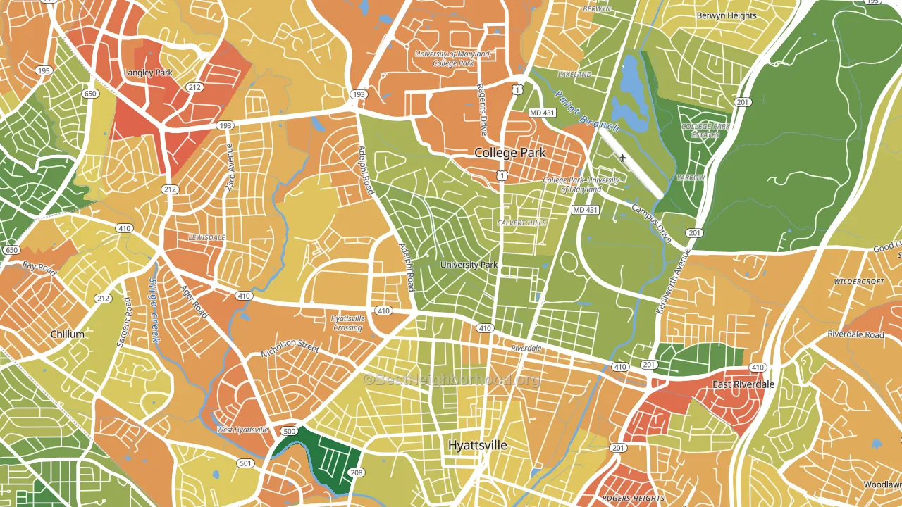 University Park, MD block-group voter-turnout map