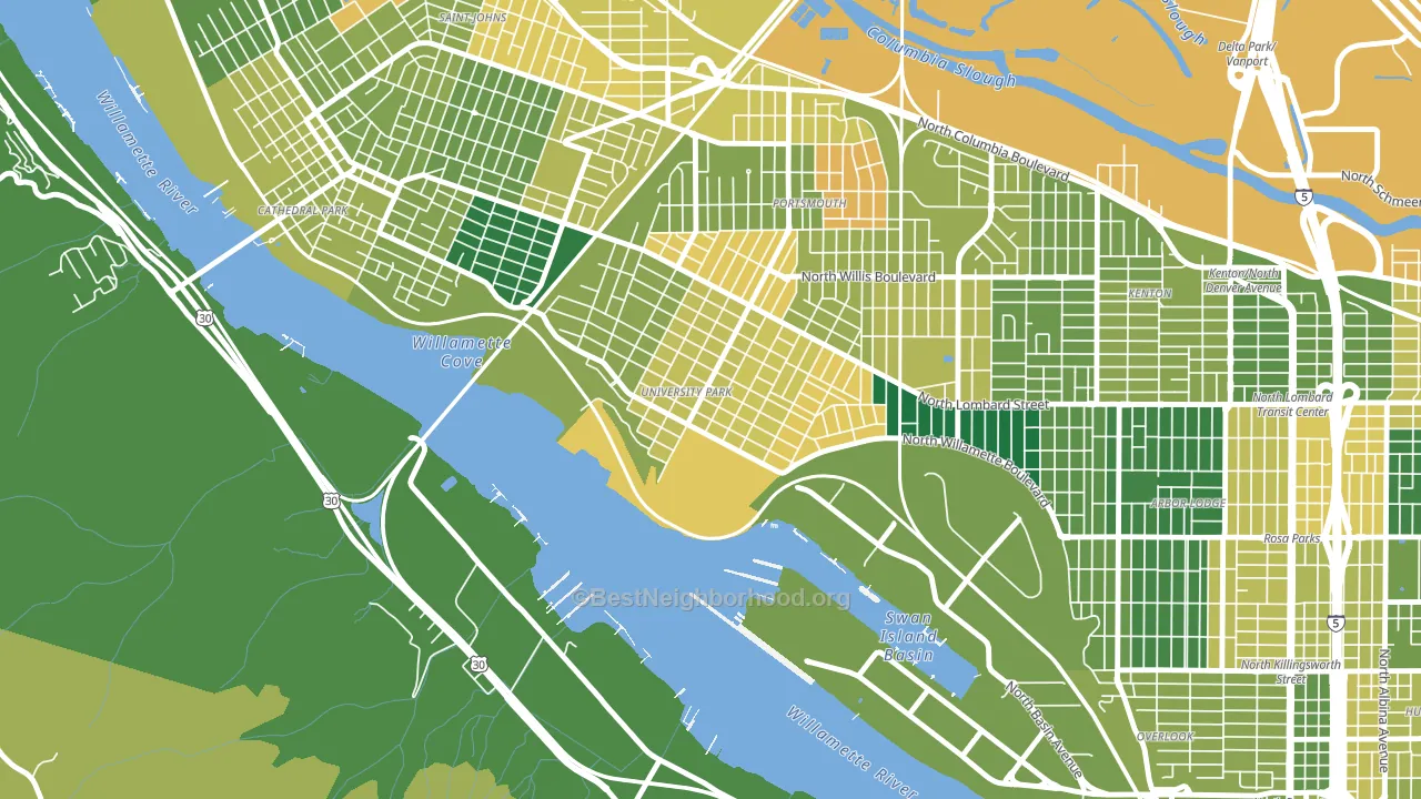 University Park, Portland, OR block-group voter-turnout map