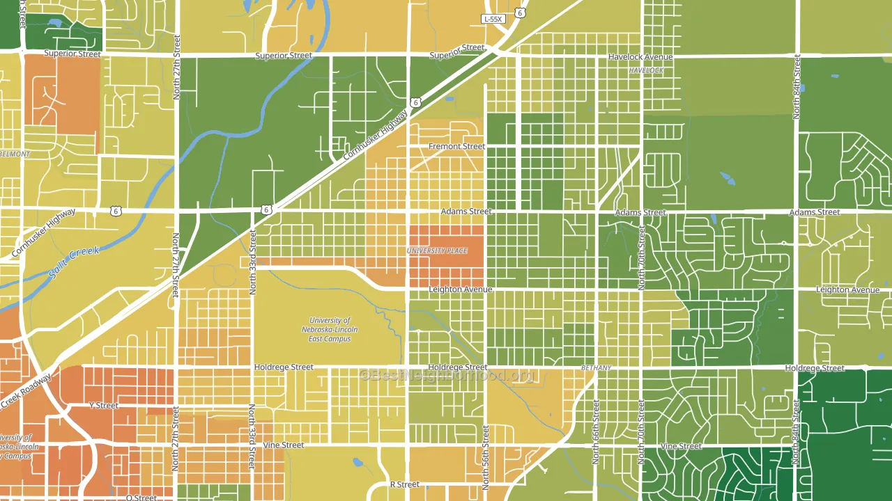 University Place, Lincoln, NE block-group voter-turnout map
